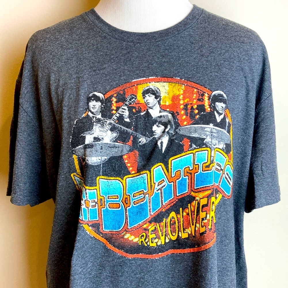 THE BEATLES Revolver Graphic Band T Shirt Heathered Dark Gray Men's Size Large